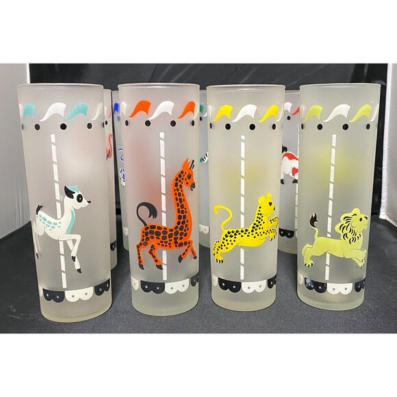 1950s Libby “Merry Go Round” Hand Painted Carousel Collins Glasses- Set of 8 - Picture 4 of 10